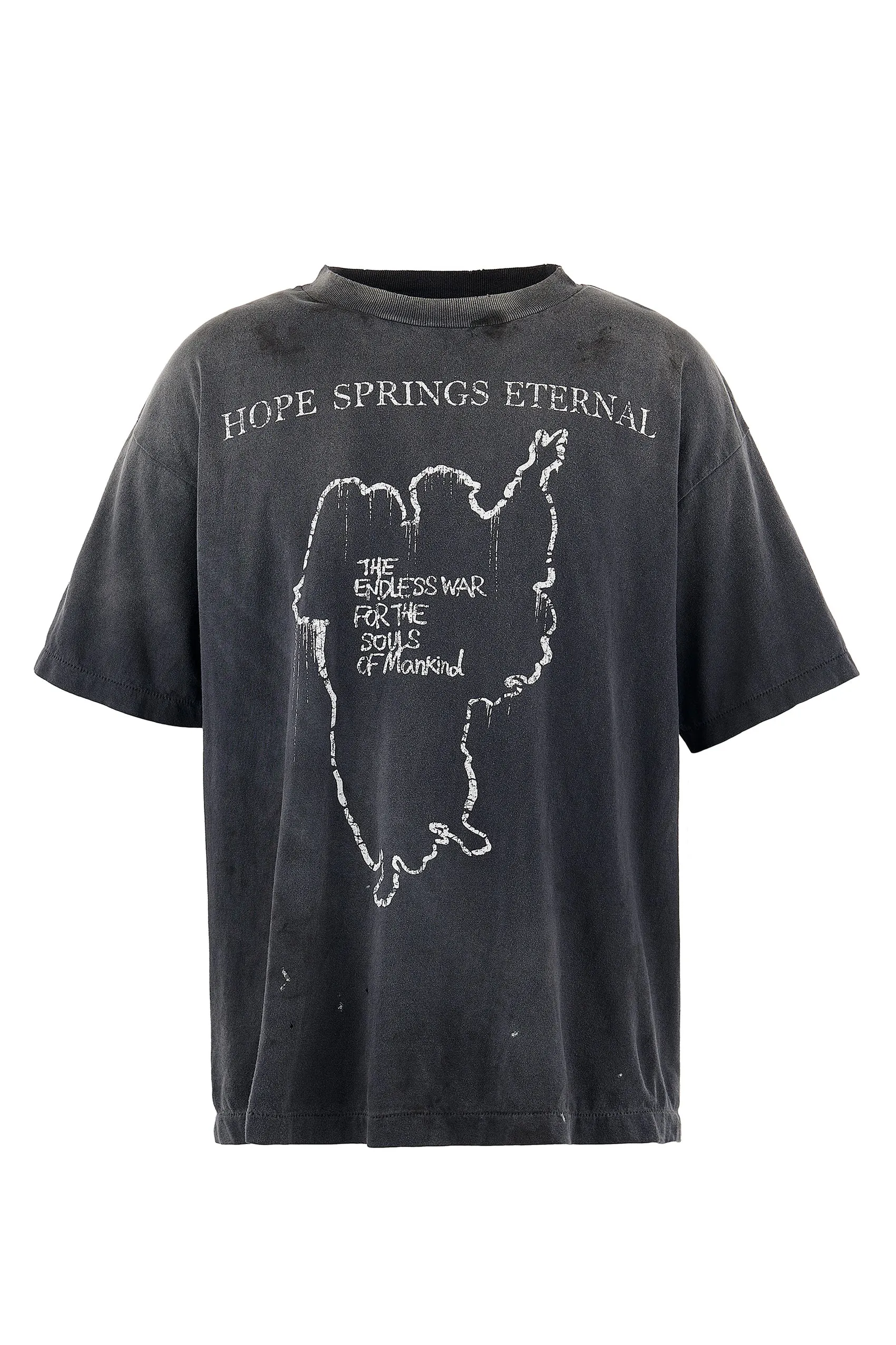 SAINT Mxxxxxx SS TEE/HOPE SPRING/BLK Jesus slogan retro distressed TEE, washed black S-XL, consistent with the original version, cylindrical side seam OE yarn fabric, garment dyeing, heavy wash water fading, bust bandage fading, correct version matching, original matching accessories, original level printing restoration